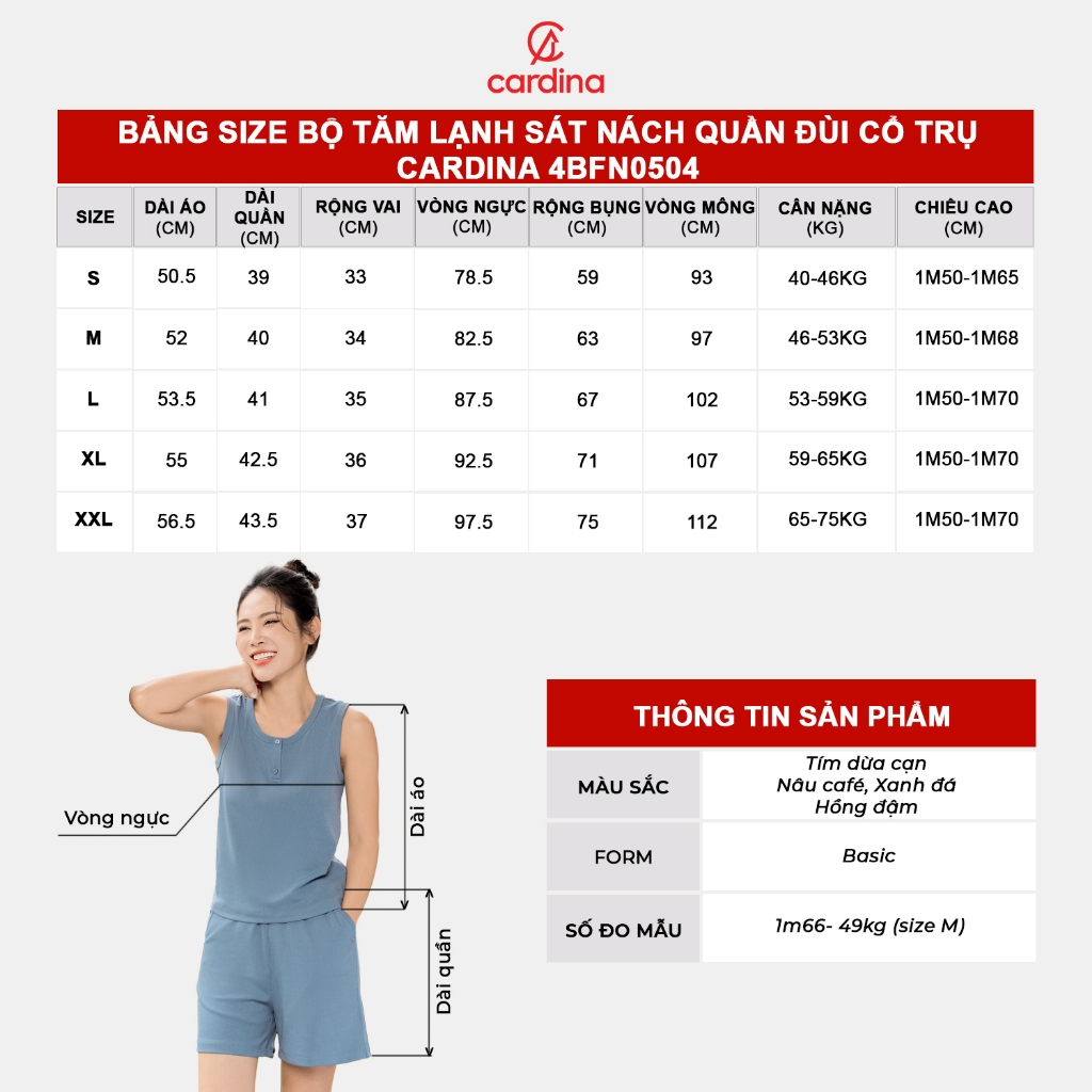 Ảnh Đồ bộ nữ CARDINA chất tăm lạnh thiết kế áo sát nách cổ trụ quần đùi khỏe khoắn 4BFN05 5BFN05 2