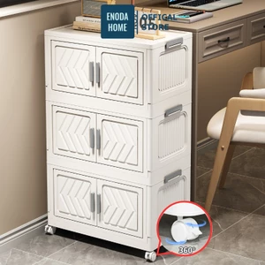 Tủ Nhựa Trắng Đựng Đồ ENODA HOME, Tủ Đựng Đồ, Đựng Quần Áo Có Bánh Xe. Cửa Trắng Kín Đáo TUN047