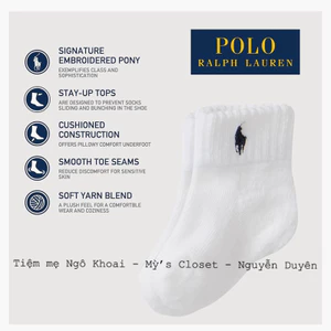 POLO Tất trắng len xù có chống trơn trượt giữ ấm chân cho bé thêu hoạ tiết ngựa