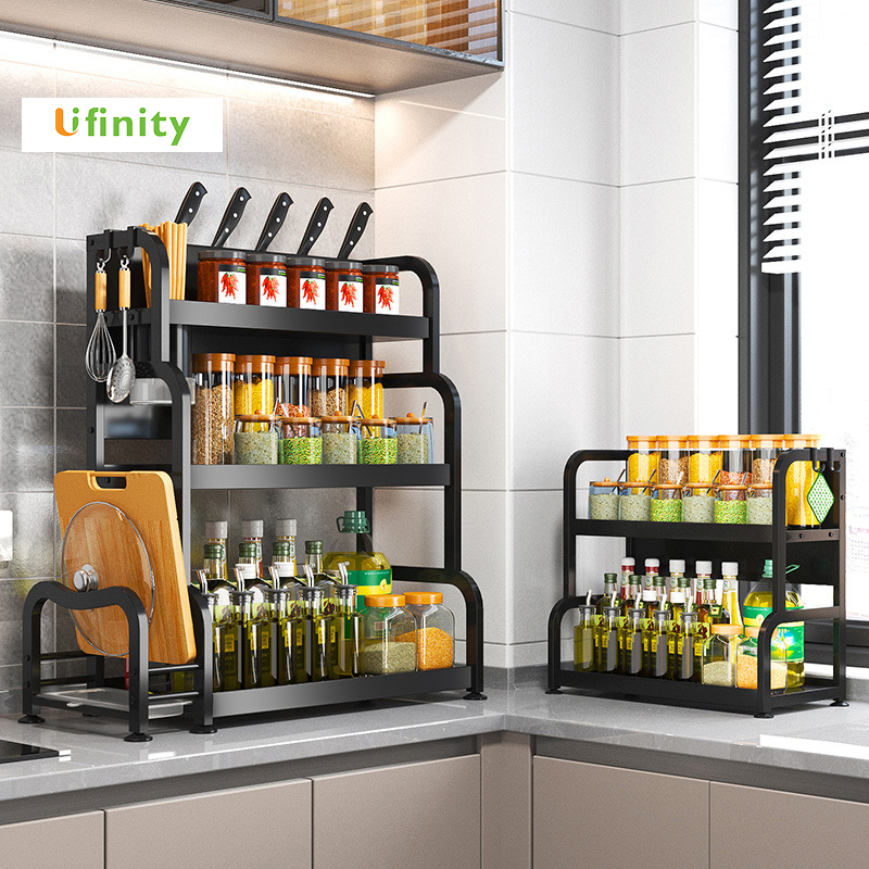 Lifinity Kệ Để Đồ Nhà Bếp, Kệ Để Gia Vị Thép Carbon Màu Đen 2/3 Tầng 30/40/50cm