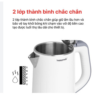 Ấm siêu tốc Happy Cook HEK-120PW - Dung tích 1.2L, công suất 1500W