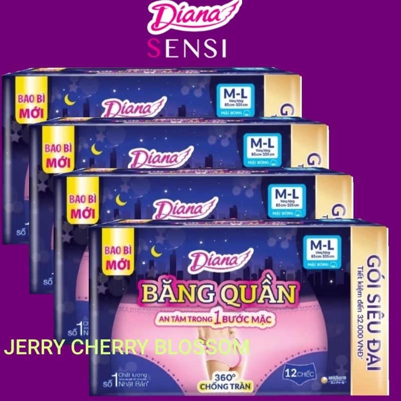 4 gói Băng vệ sinh dạng quần Diana Beauty hip size ML 12 chiếc/gói