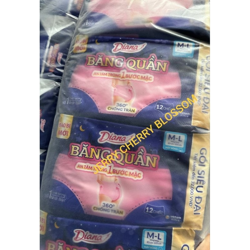 4 gói Băng vệ sinh dạng quần Diana Beauty hip size ML 12 chiếc/gói