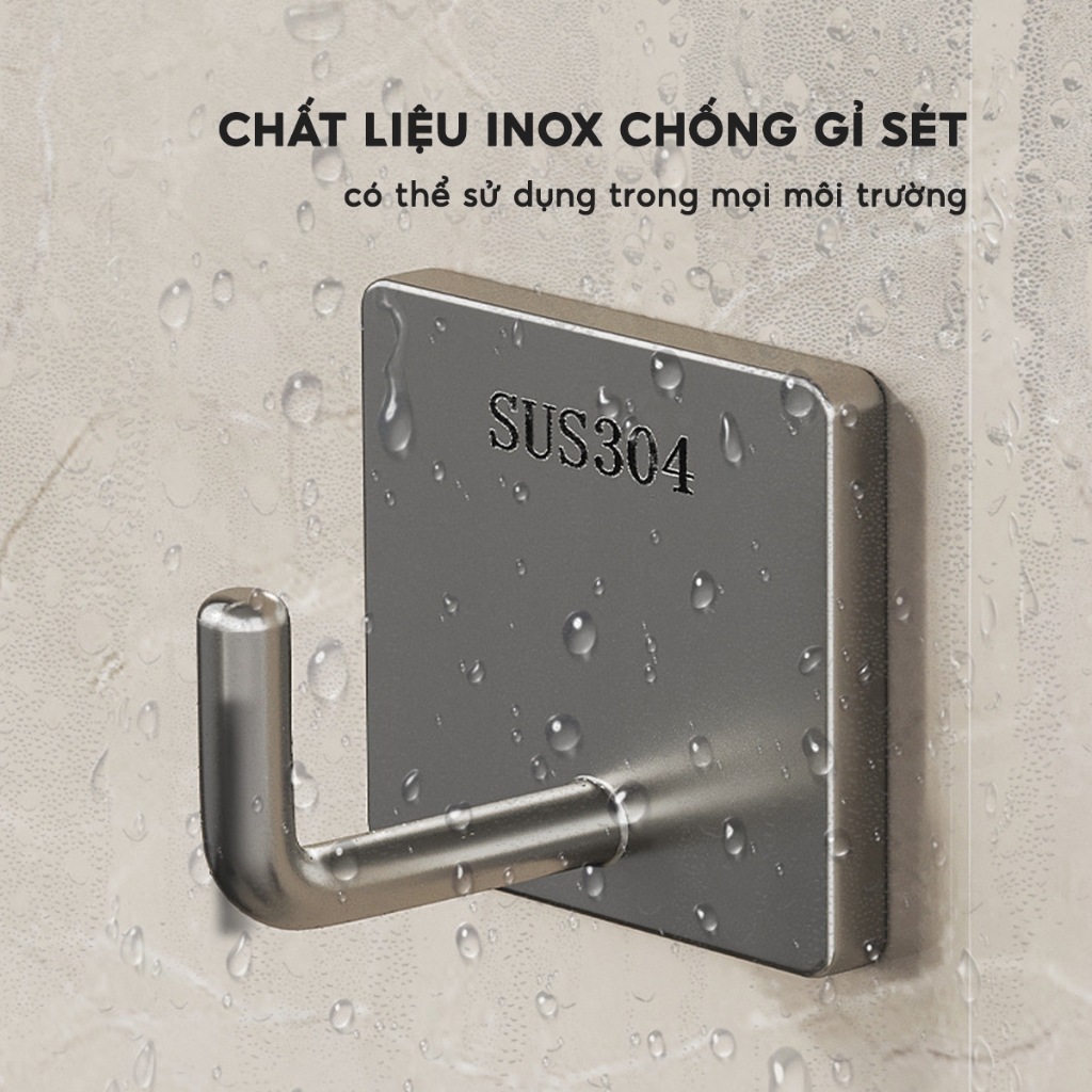 COMBO Móc dán tường chịu lực inox 304, Móc treo tường siêu dính treo quần áo đồ dùng đa năng