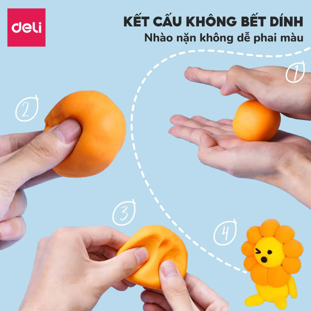 Đất Nặn Kháng Khuẩn 6/12 Màu Deli - Đất Sét Nặn Thành Phần An Toàn Dễ Dàng Trộn Màu Tạo Hình Kích Thích Sáng Tạo