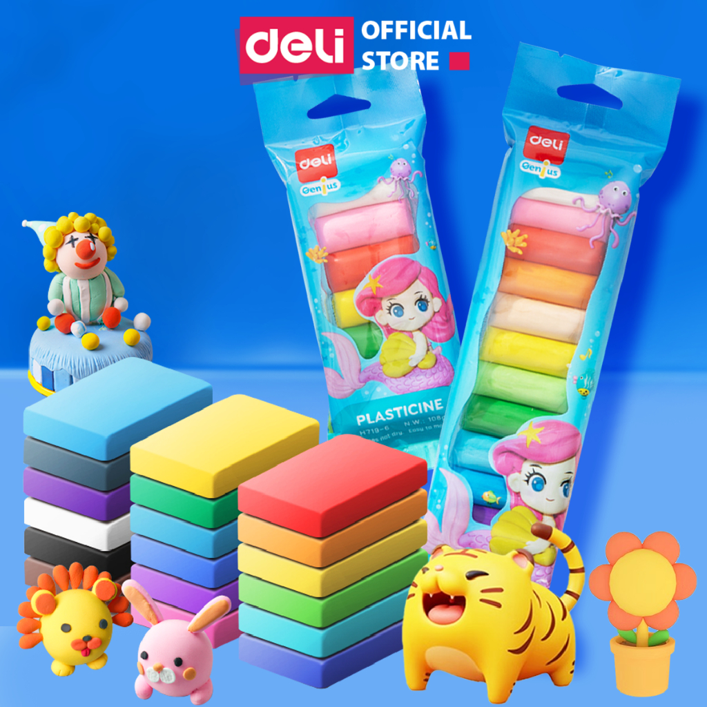 Đất Nặn Kháng Khuẩn 6/12 Màu Deli - Đất Sét Nặn Thành Phần An Toàn Dễ Dàng Trộn Màu Tạo Hình Kích Thích Sáng Tạo