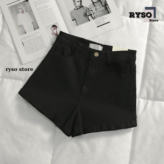 Quần Short Đùi Nữ Kaki Giả Jeans Lưng Cao Ống Gập Form Ôm Co Giãn Màu Đen Trắng QU01 RYSO STORE