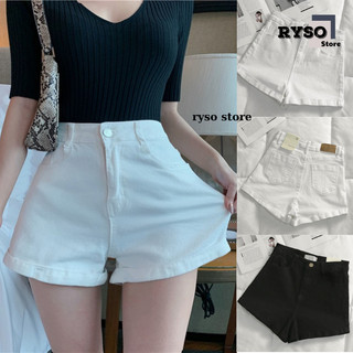 Quần Short Đùi Nữ Kaki Giả Jeans Lưng Cao Ống Gập Form Ôm Co Giãn Màu Đen Trắng QU01 RYSO STORE