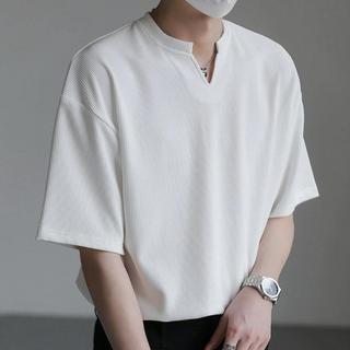 Áo thun nam cổ chữ V ngắn tay form dáng dễ phối chất vải thun gân cao cấp hàn quốc local brand nữ [AS01]