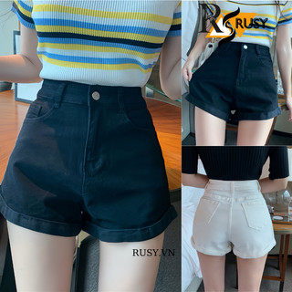 Quần đùi nữ kaki nữ lưng cao trơn, quần short nữ kaki cạp cao có túi đen trắng quần đi biển QU01 RUSY