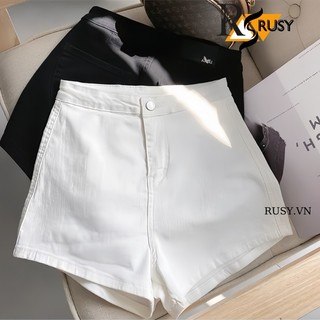 Quần đùi nữ kaki lưng cao trơn quần short cạp cao không túi đen trắng quần dance ôm eo QU02 RUSY