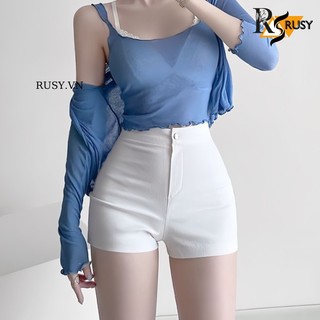 Quần đùi nữ kaki lưng cao trơn quần short cạp cao không túi đen trắng quần dance ôm eo QU02 RUSY