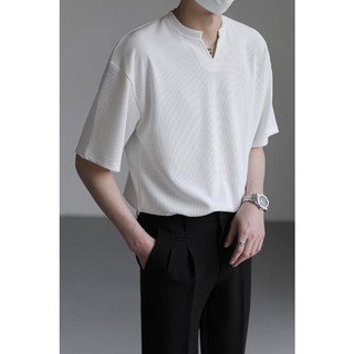 Áo thun nam cổ chữ V ngắn tay form dáng dễ phối chất vải thun gân cao cấp hàn quốc local brand nữ [AS01]