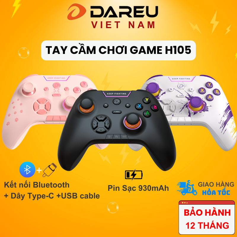 Tay cầm chơi game DAREU H105 - Pin sạc 930mAh (TRIPLE MODE: USB cable+2 ...