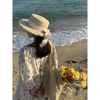 Mũ Cói Đi Biển, Phụ Kiện Thời Trang Nữ Xinh Xắn/ Thanh Lịch- Thiết Kế Vòm Vuông Đính Nơ Ruy Băng Alulu.store