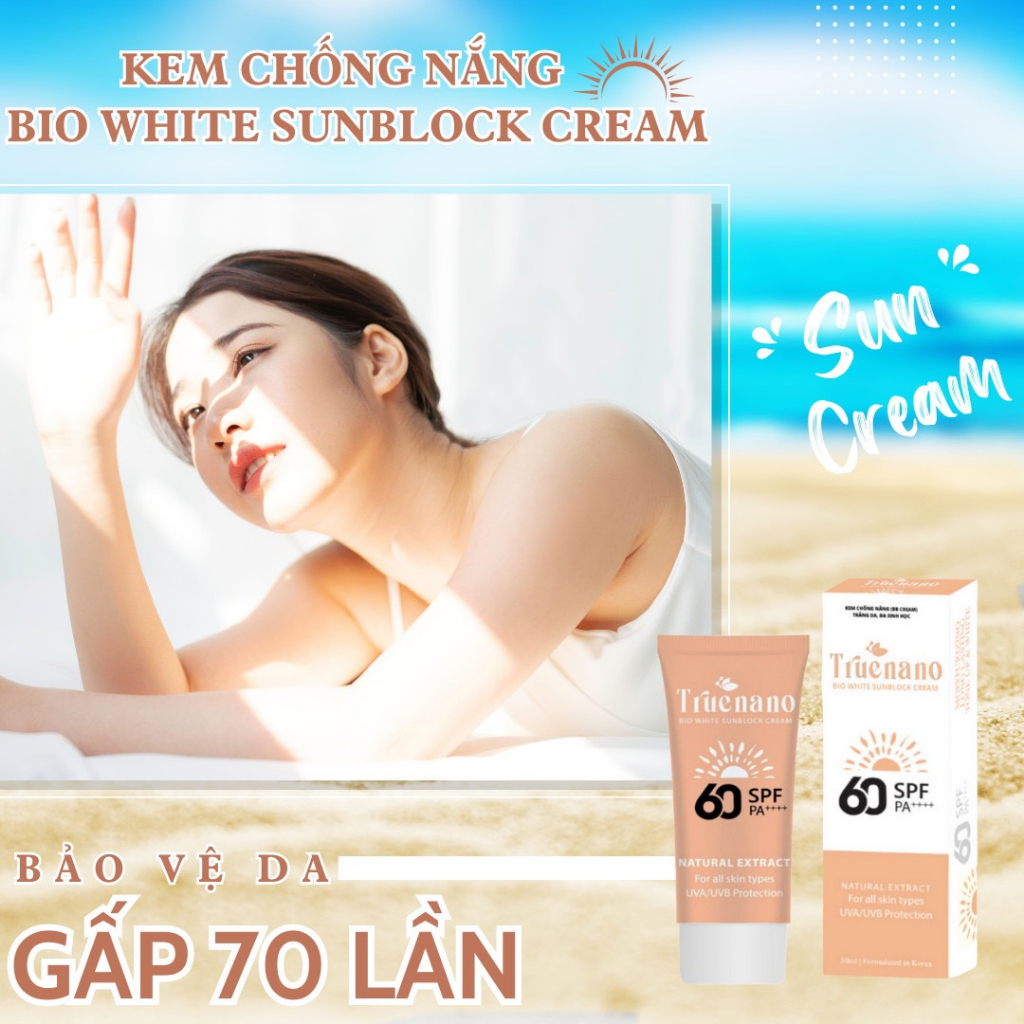 KEM CHỐNG NẮNG TRẮNG DA ĐA SINH HỌC MAKEUP BB - TRUENANO BIO WHITE SUNBLOCK CREAM ( SPF 60/ PA++) tuýp 50ml
