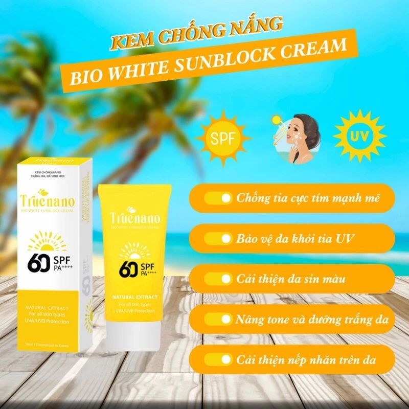 KEM CHỐNG NẮNG TRẮNG DA ĐA SINH HỌC MAKEUP BB - TRUENANO BIO WHITE SUNBLOCK CREAM ( SPF 60/ PA++) tuýp 50ml