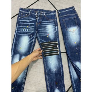 Quần jean nam chất bò dày dặn co dãn vẫy sơn bạ 4 khoá kéo form dáng ôm phong cách hot trent