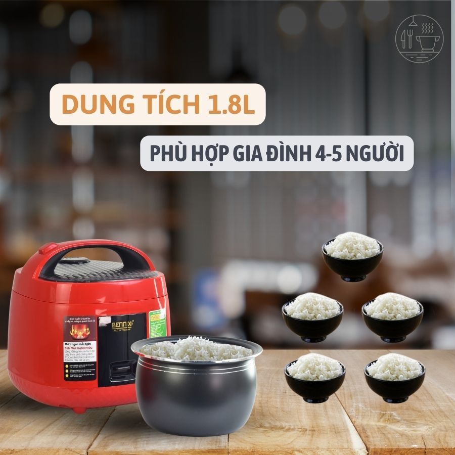 Nồi Cơm Điện Bennix BN-018HC Lòng Nồi Dạng Niêu Chông Dính Và Giúp Cơm Chín Đều