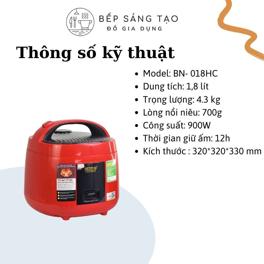 Nồi Cơm Điện Bennix BN-018HC Lòng Nồi Dạng Niêu Chông Dính Và Giúp Cơm Chín Đều