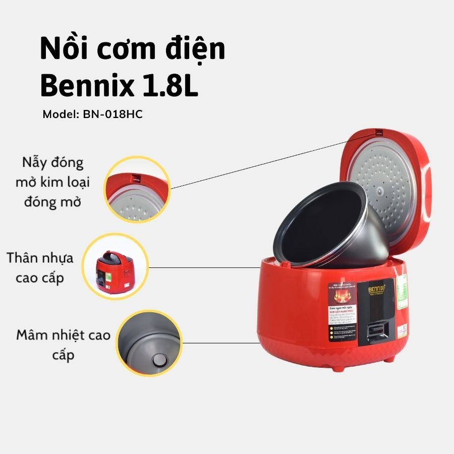 Nồi Cơm Điện Bennix BN-018HC Lòng Nồi Dạng Niêu Chông Dính Và Giúp Cơm Chín Đều