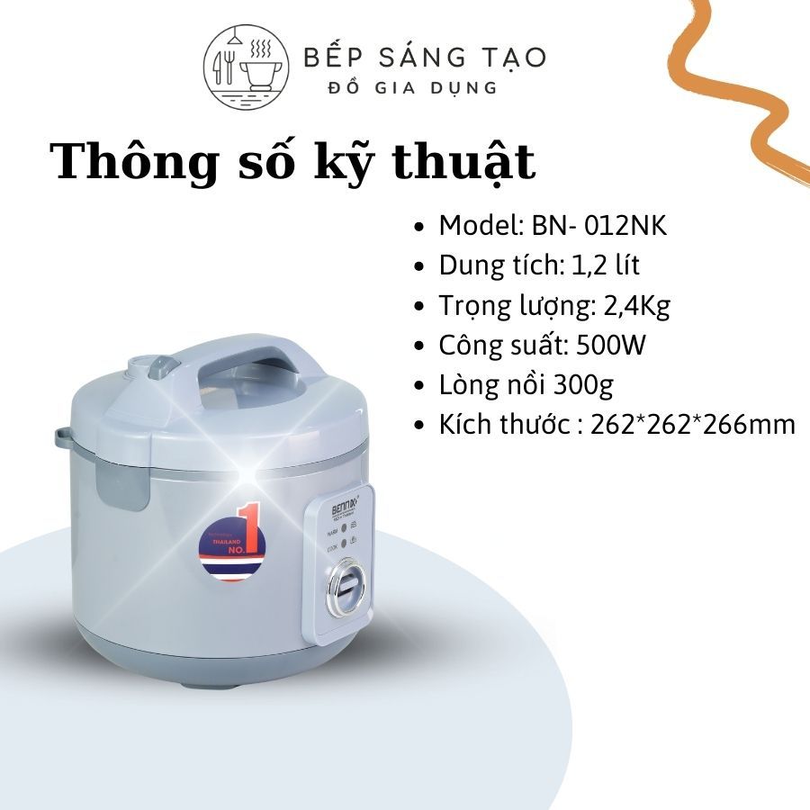 Nồi cơm điện Mini Bennix BN - 12NK ,dung tích 1,2L,chống dính siêu bền, bảo hành 2 năm