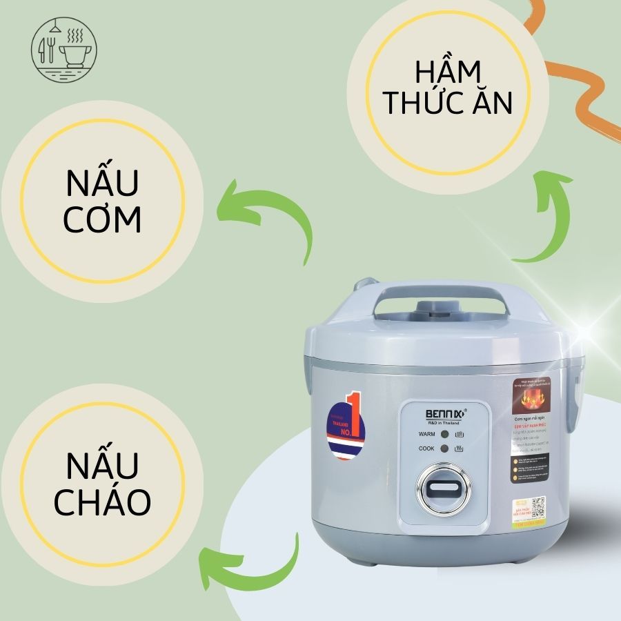 Nồi cơm điện Mini Bennix BN - 12NK ,dung tích 1,2L,chống dính siêu bền, bảo hành 2 năm