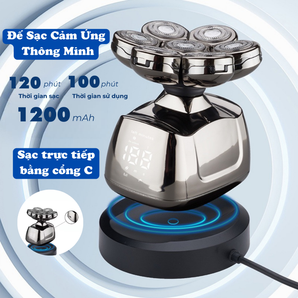 Ảnh Máy Cạo Râu Không Dây Đa Năng Nanomax JK 1360 Lưỡi Dao Veener Vòng Đôi Chống Thấm Nước IPX6 Đế Sạc Cảm Ứng Tặng Kèm 6 Đầ 4