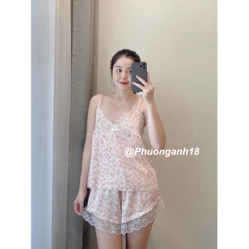 Bộ ngủ sexy 2 dây lụa hách dáng, đầm ngủ lụa phối ren mặc nhà gợi cảm