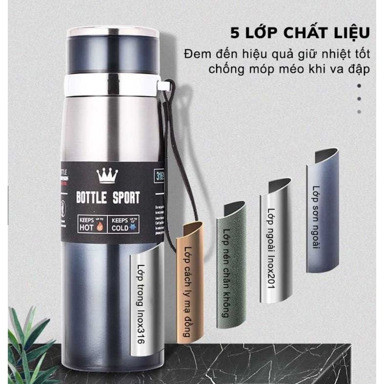 Bình Giữ Nhiệt Inox Cao Cấp Giữ Nhiệt Nóng Lạnh 5-8 tiếng, Chất Liệu Inox Dày Dung Tích 800ML