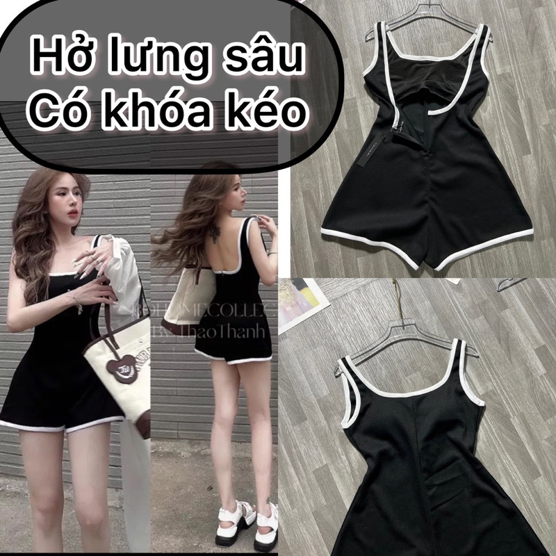 Jumsuit body hở lưng có mút, áo liền quần đi biển chạy viền tôn dáng sang chảnh G80