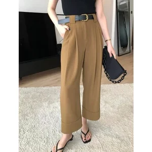 Quần culottes ống rộng cạp cao gấp gấu 2 màu đen nâu A1731