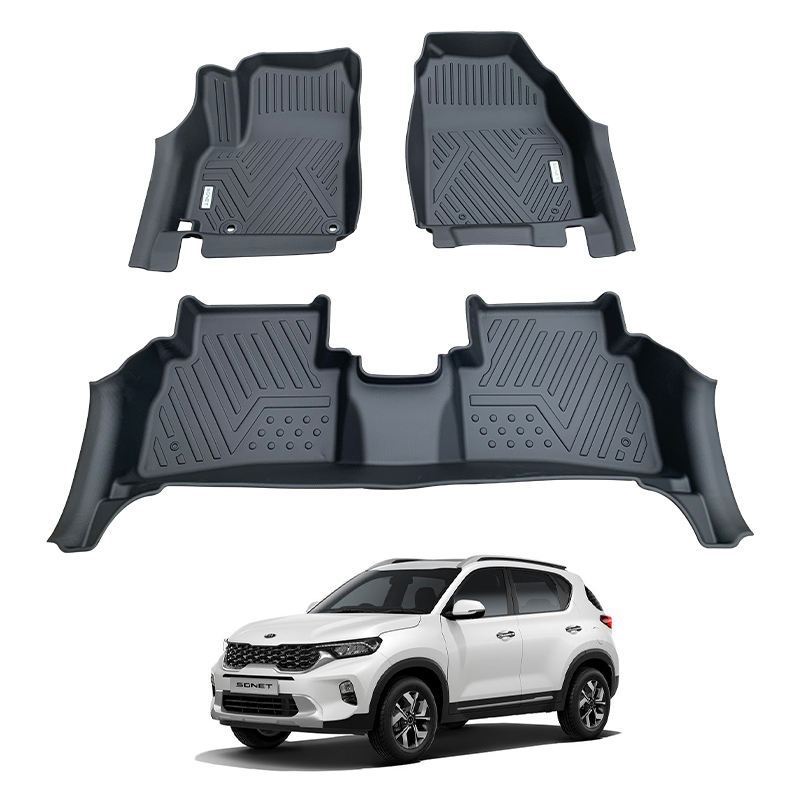 Thảm lót sàn NHỰA 5D TRÀN VIỀN xe Kia Sonet 2018 - 2025 Thảm NHỰA TPE 5D đúc nguyên khối theo xe - 2 hàng