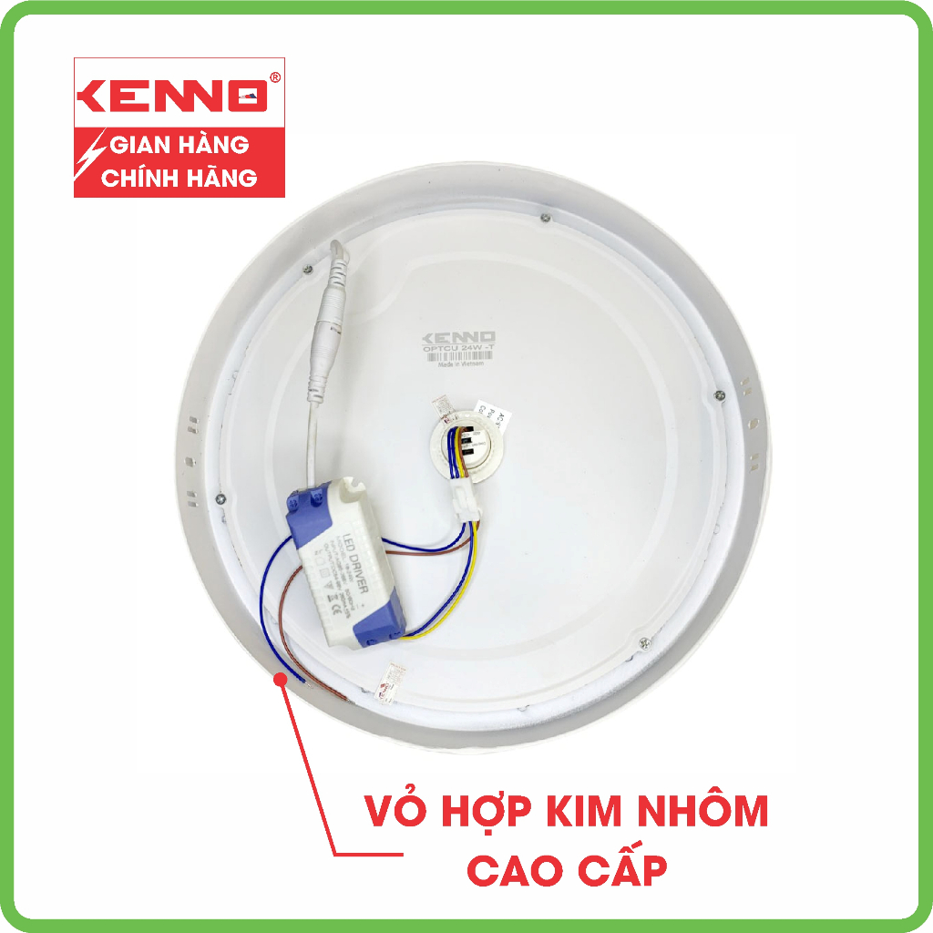 Đèn ốp trần led KENNO tròn cảm ứng chuyển động hồng ngoại OPTCM 18W, 24W ánh sáng trắng