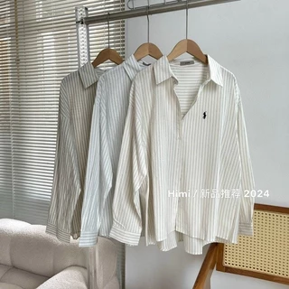 Áo sơ mi kẻ ulzzang form rộng thêu logo hàng quảng châu L1 Y.8 Style