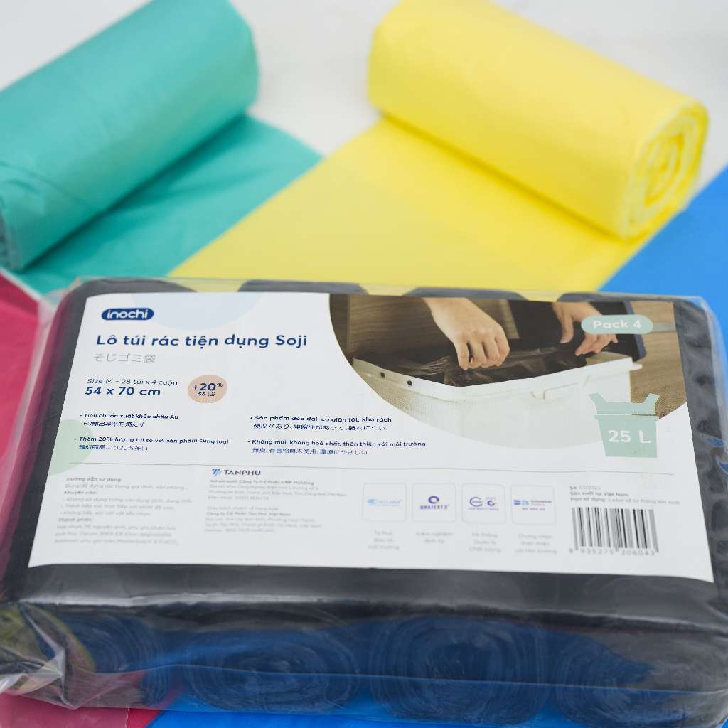 Ảnh Lô 4 cuộn 140 túi rác tự hủy inochi, thiết kế quai xách tiện lợi, tự hủy sinh học không mùi hôi. Túi rác ngăn mùi hôi 2