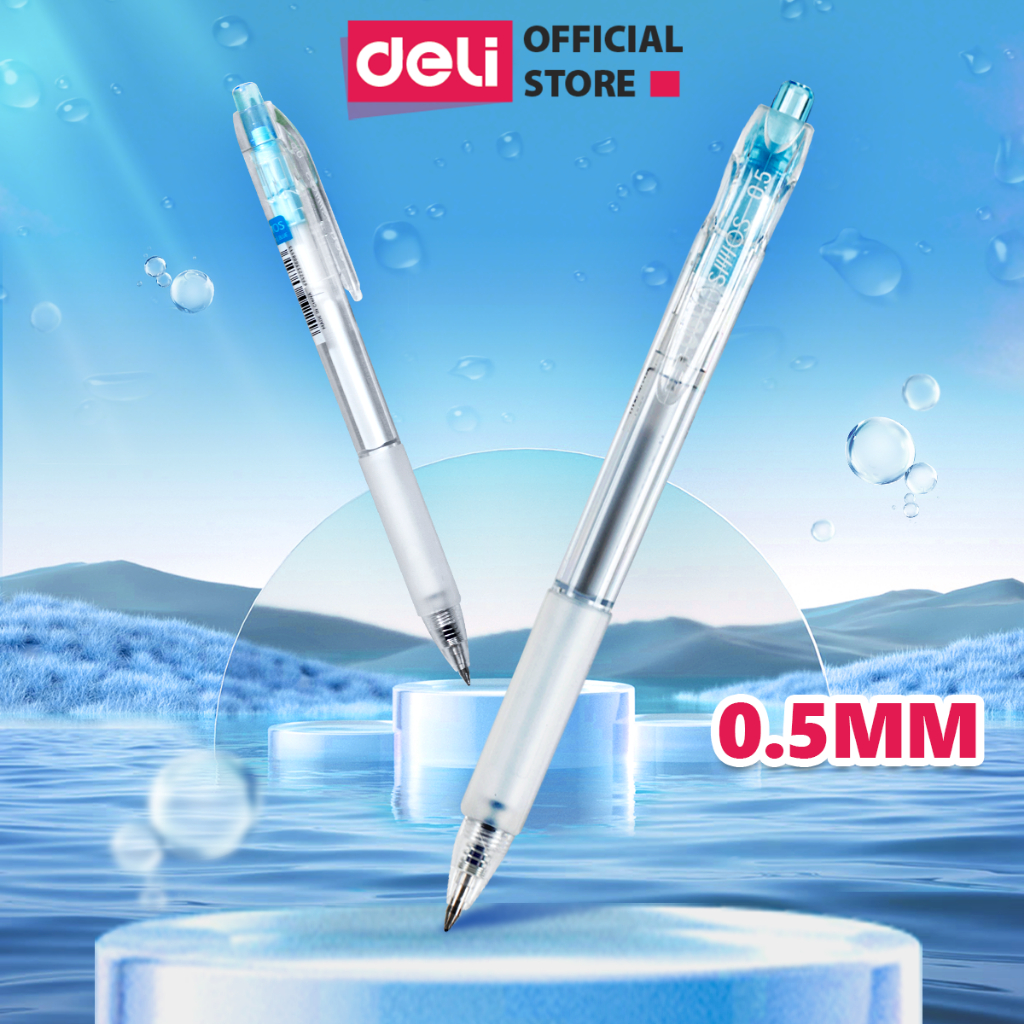 Bút Gel Bút Bi Nước Mực Xanh Ngòi 0.5mm Deli G057, Bút Bi Bấm Mực Gel Trơn Tru Viết Sổ Caligraphy