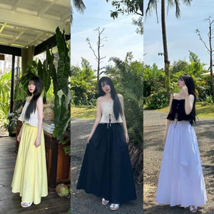 Set Áo 2 Dây Line Xếp Ly Ngực Buộc Nơ Mix Chân Váy Xoè Dáng Dài Hàng 2 Lớp 3 Màu Siêu Xinh (cvay cạp chun sau)