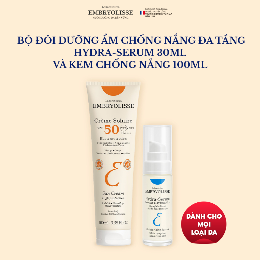 Ảnh Bộ Đôi Chống nắng và Dưỡng Ẩm Sâu Đa Tầng Embryolisse Crème Solaire 100ml và Hydra-Serum 30ml 3