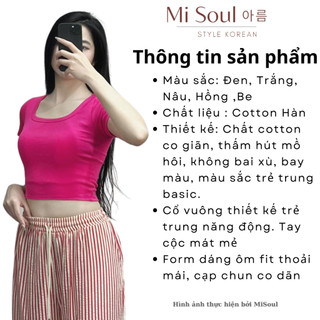 Áo Thun Cổ Vuông Tay Ngắn Misoul,Áo Croptop Cộc tay Cotton kiểu trơn basic nhiều màu 168