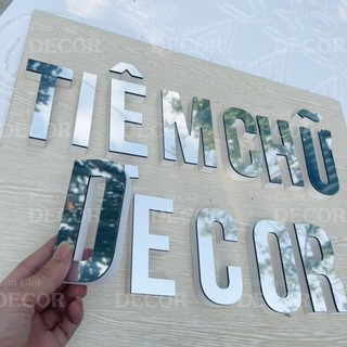 Chữ Nổi Bạc Gương 10cm dày 15mm T1 In Hoa Dán Tường Trang Trí Tiệm - Chữ 3D Decor Biển quảng cáo Chất Liệu Fomex Alu