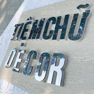 Chữ Nổi Bạc Gương 10cm dày 15mm T1 In Hoa Dán Tường Trang Trí Tiệm - Chữ 3D Decor Biển quảng cáo Chất Liệu Fomex Alu