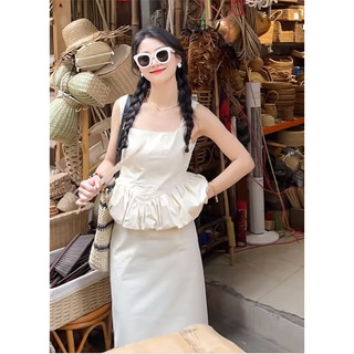 [S2.719] Set Áo Be Peplum Mix Chân Váy Midi Dáng Dài Hàng 2 Lớp Dày Dặn