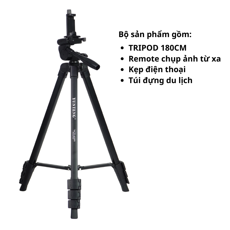 Tripod Yunteng VCT 618N Cao 1m8 - Chân Đế Điện Thoại, Máy Ảnh Kèm Remote và Kẹp Tiện Lợi