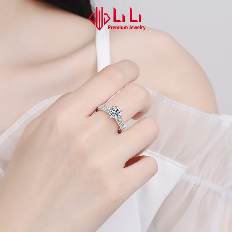 Nhẫn bạc nữ LiLi S925 đính kim cương Moissanite cao cấp hình bông hồng Aria LILI_372171