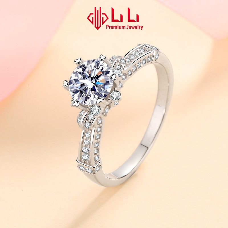 Nhẫn bạc nữ LiLi S925 đính kim cương Moissanite cao cấp hình bông hồng Aria LILI_372171