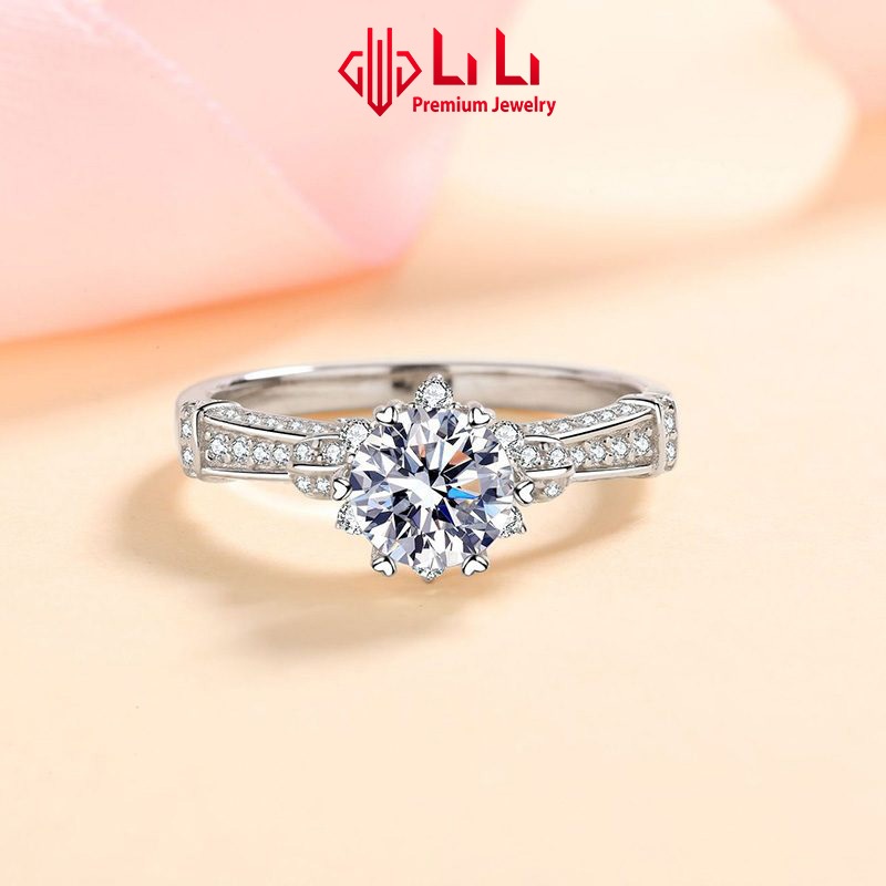 Nhẫn bạc nữ LiLi S925 đính kim cương Moissanite cao cấp hình bông hồng Aria LILI_372171