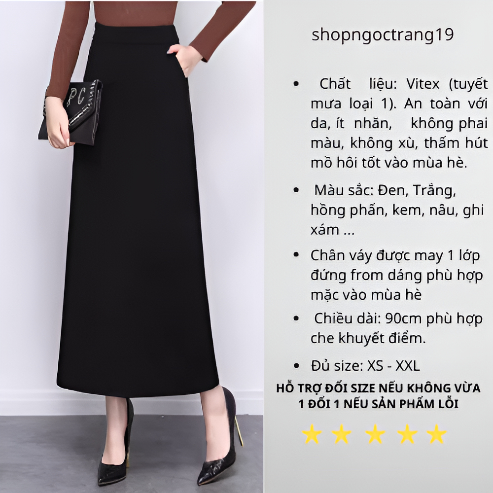 Chân Váy Dáng Dài 90cm, Chân Váy Dáng Xuông Chất Tuyết Mưa Cao Cấp