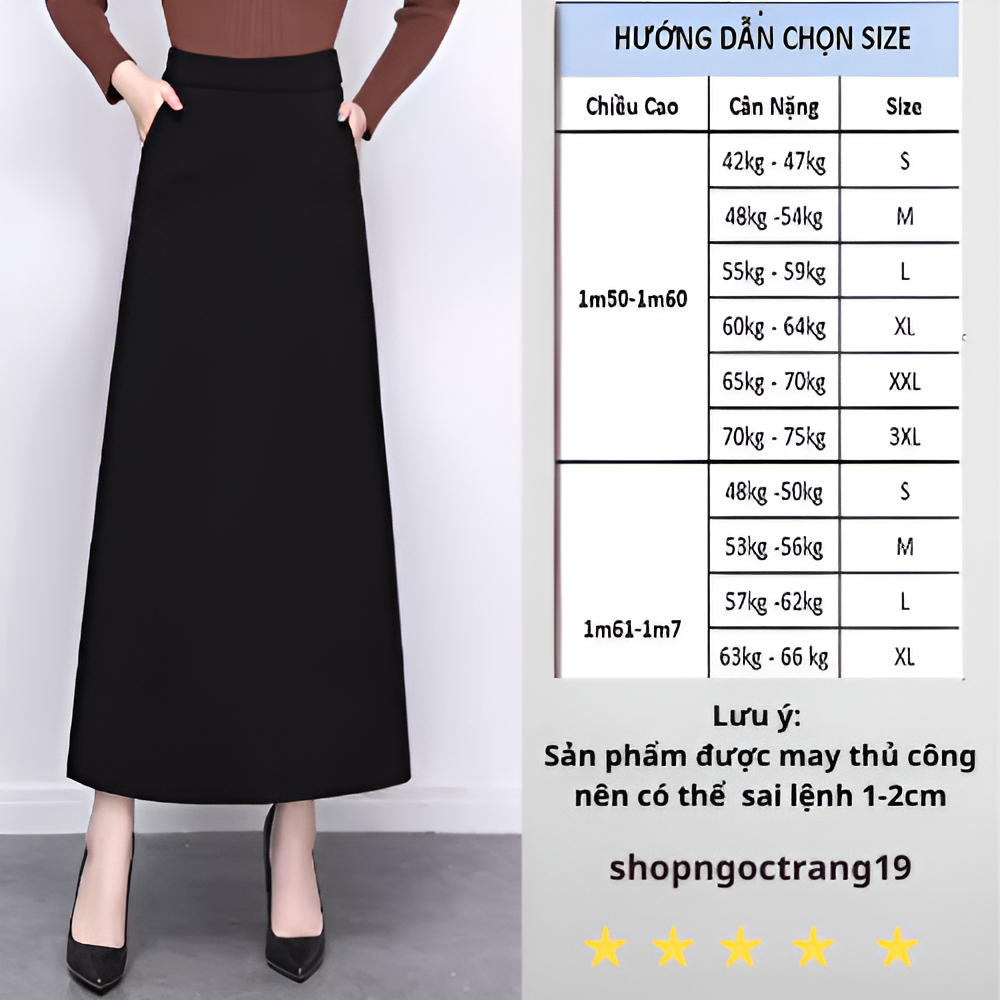 Chân Váy Dáng Dài 90cm, Chân Váy Dáng Xuông Chất Tuyết Mưa Cao Cấp