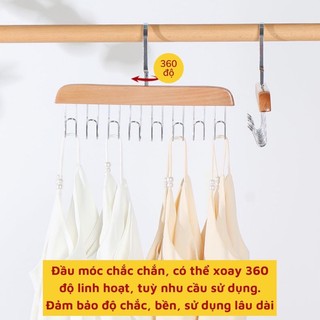 Móc gỗ  treo quần áo đa năng thông minh,Móc treo quần tiện dụng xoay 360 độ